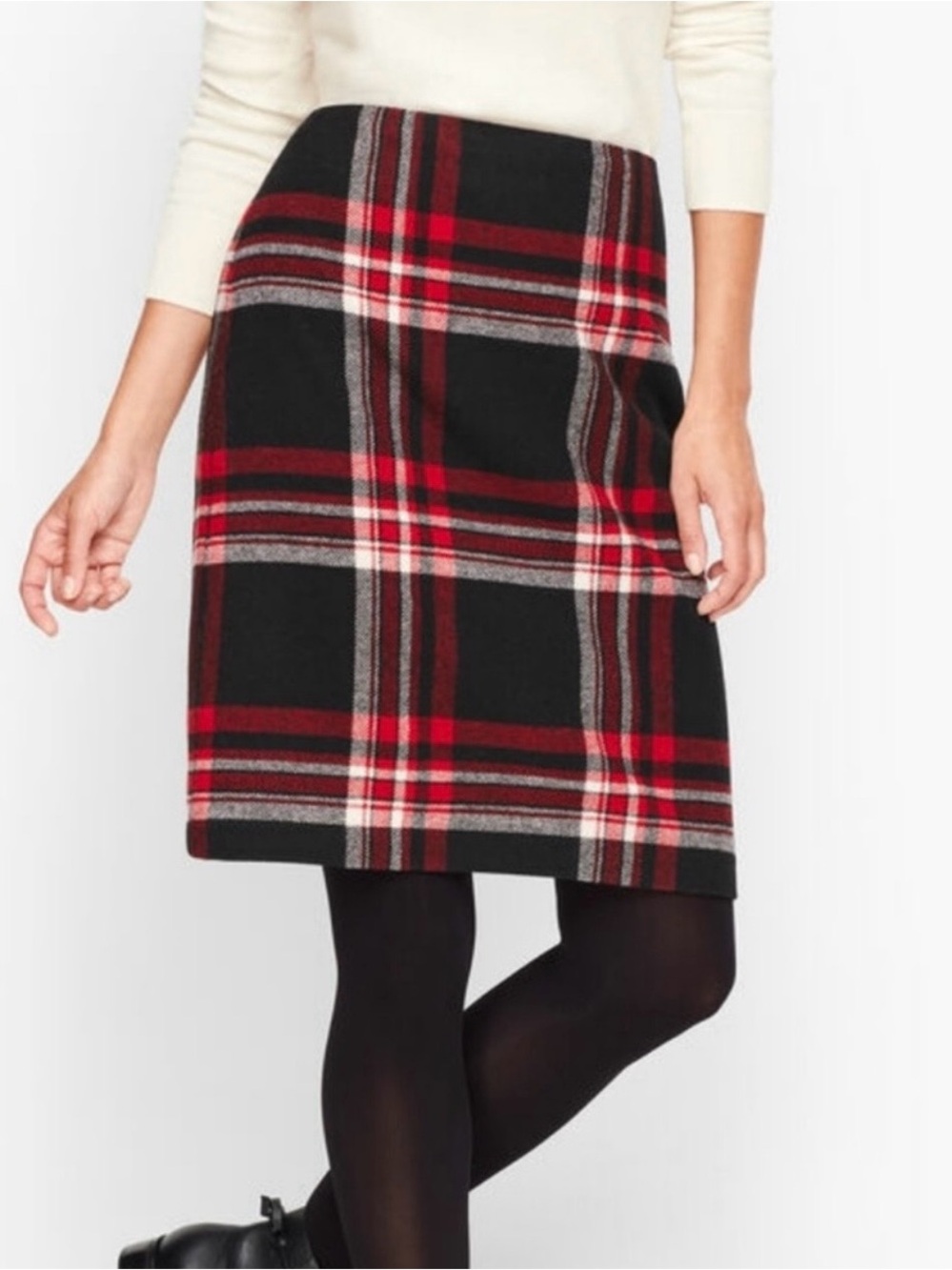 Talbots Plaid Wool-Blend Pencil Skirt - Black & Red - sz 10